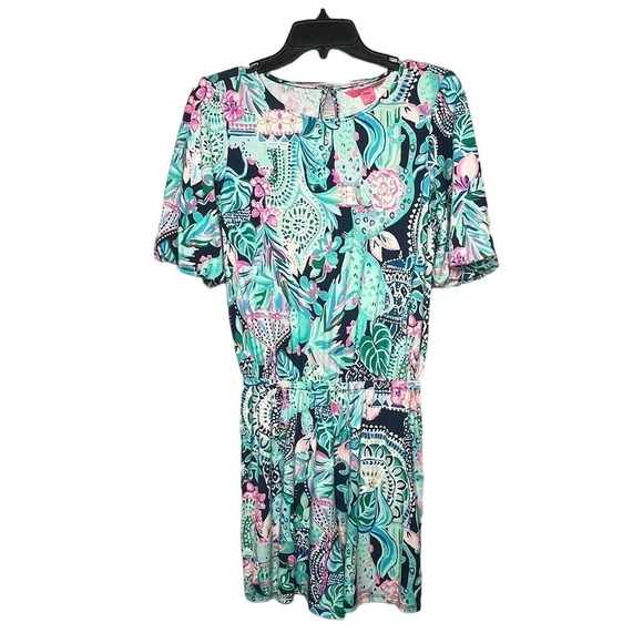 Lilly Pulitzer Britton Looking Sharp Short Romper Tropical Floral Print Size XS - Picture 1 of 10